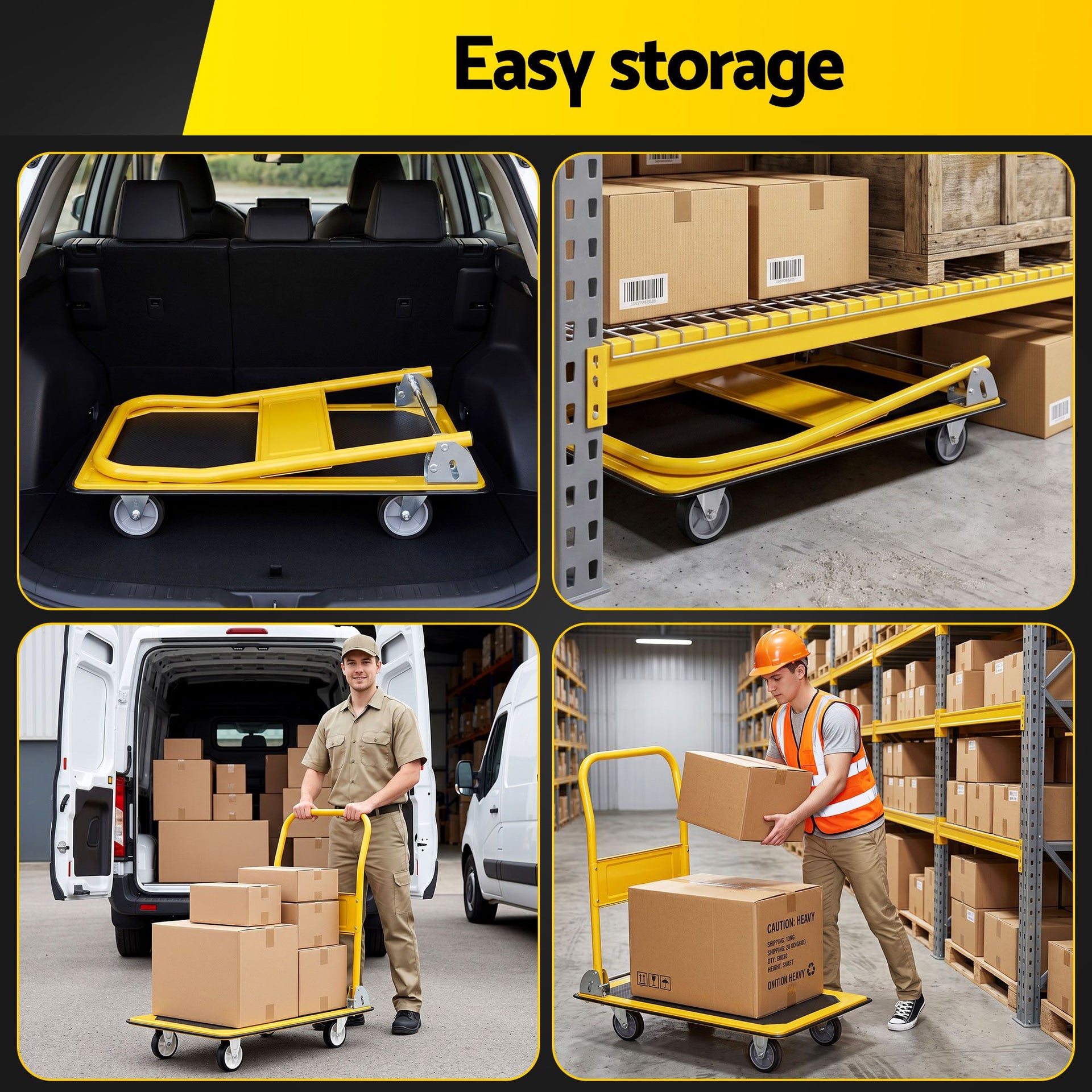 Giantz Platform Trolley Hand Truck Folding Platform Cart 150kg Load Yellow Awezingly