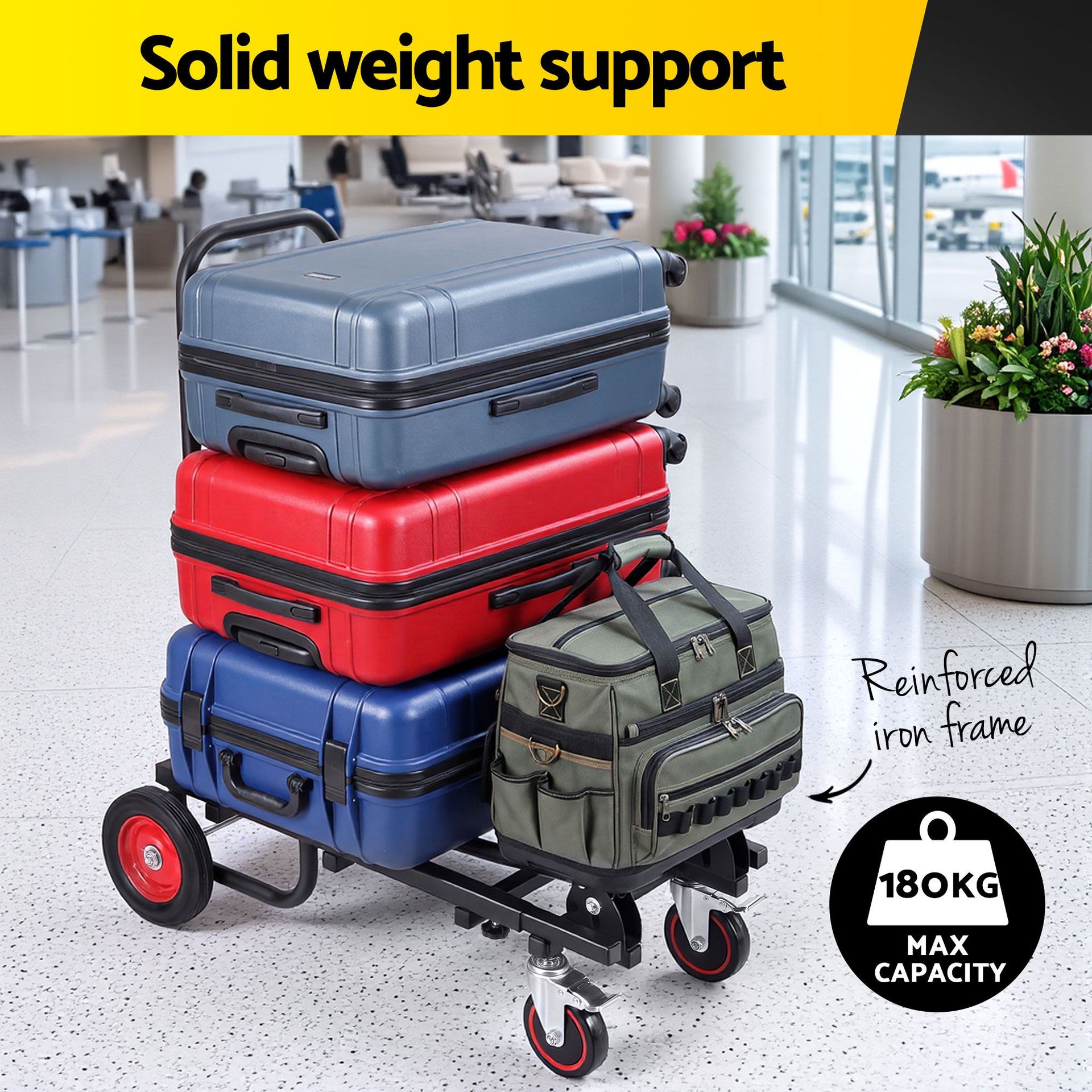Giantz Foldable Hand Trolley Collapsible Transport Cart 180kg Load Black Awezingly