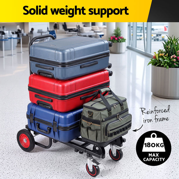 Giantz Foldable Hand Trolley Collapsible Transport Cart 180kg Load Black Awezingly