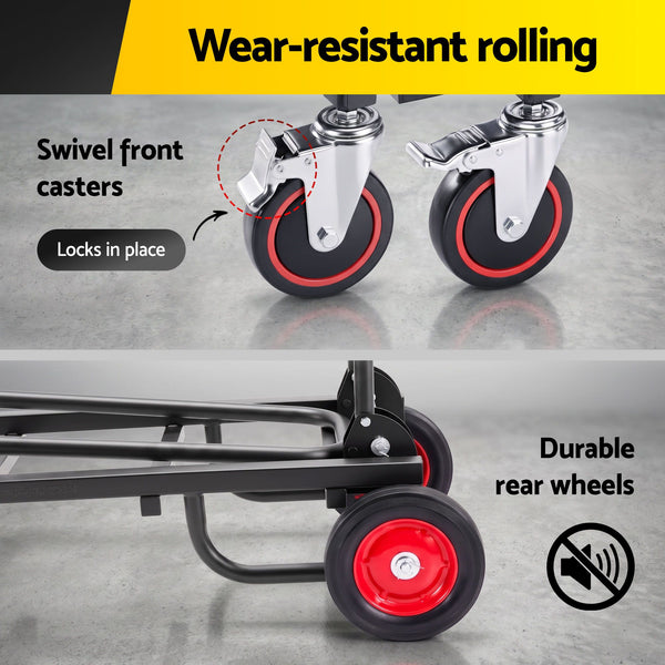 Giantz Foldable Hand Trolley Collapsible Transport Cart 180kg Load Black Awezingly