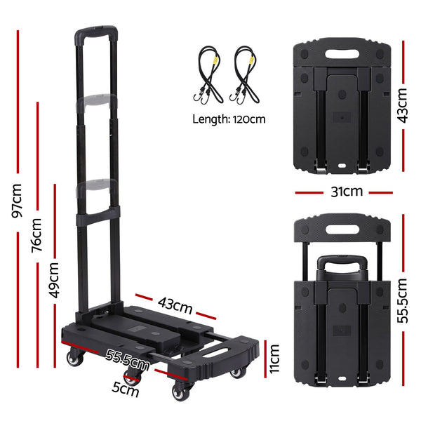 Giantz Folding Hand Truck Platform Trolley Foldable Dolly Cart 200kg Load Black Awezingly