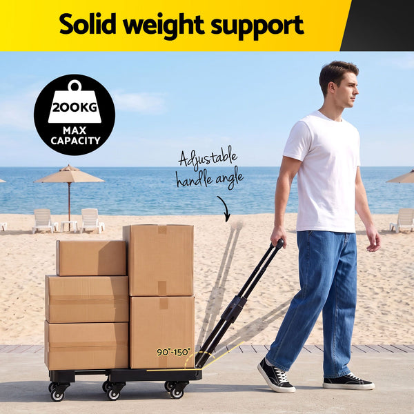 Giantz Folding Hand Truck Platform Trolley Foldable Dolly Cart 200kg Load Black Awezingly