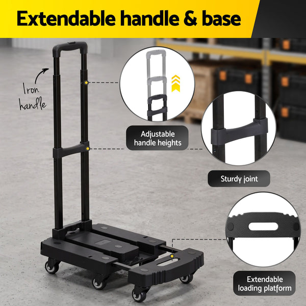 Giantz Folding Hand Truck Platform Trolley Foldable Dolly Cart 200kg Load Black Awezingly