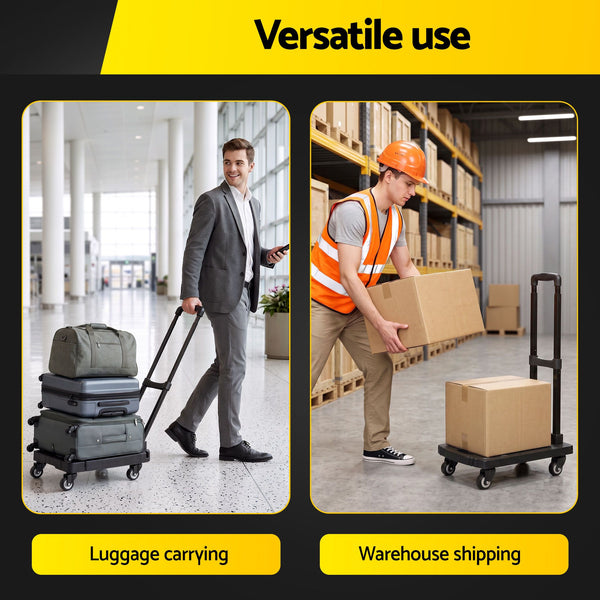 Giantz Folding Hand Truck Platform Trolley Foldable Dolly Cart 200kg Load Black Awezingly