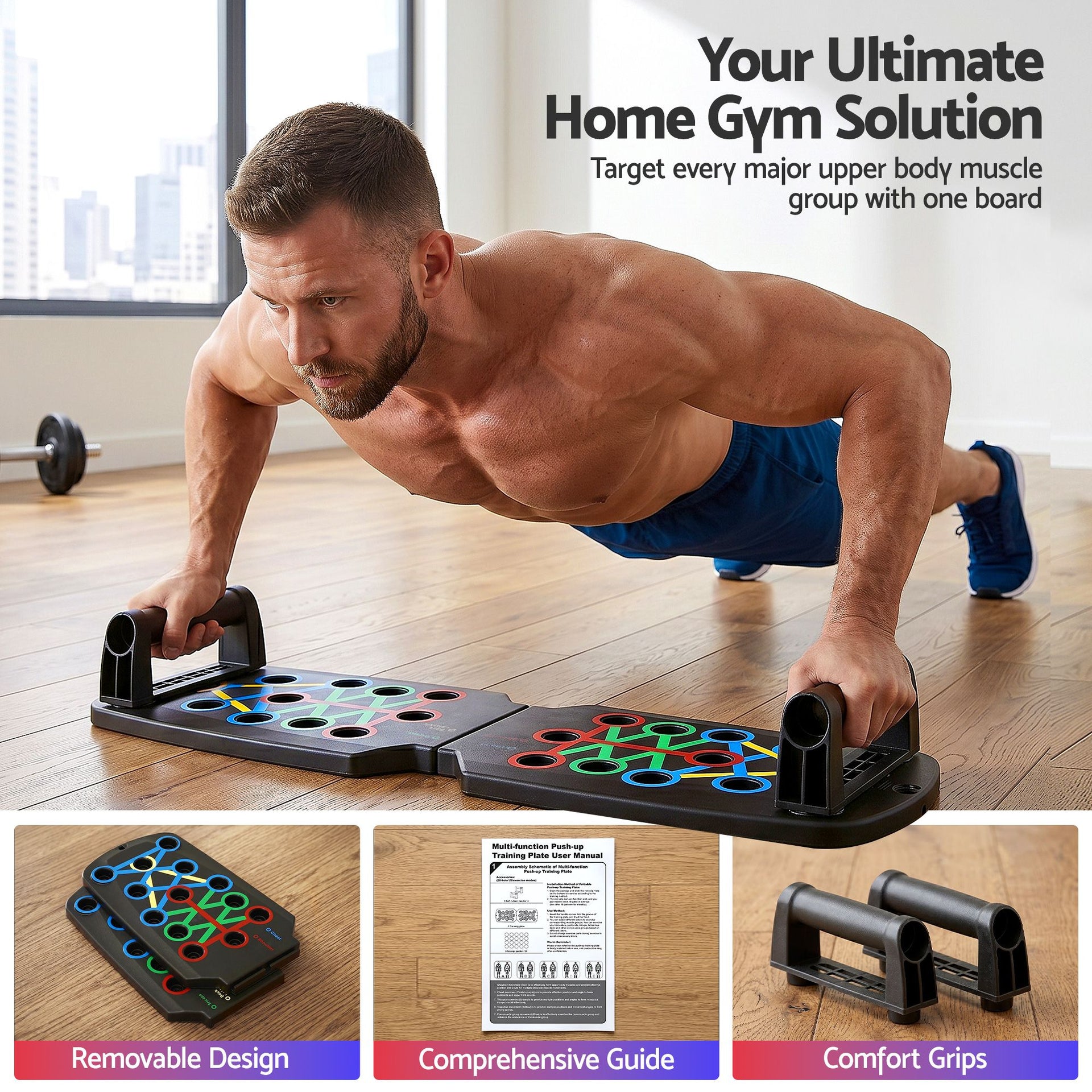 Everfit Push Up Board Home Gym Multi Function Workout Rack Black Everfit