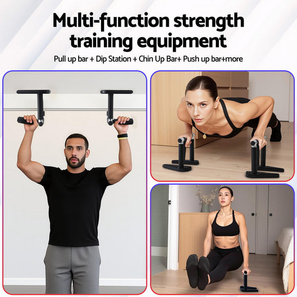 Everfit 2Pcs/Set Pull Up Bar Portable Foldable Dip Station Multi Gym 120kg Home Power Station Black Awezingly