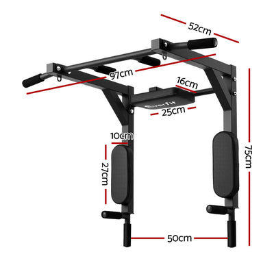Everfit Pull Up Bar Dip Station Multi Gym 150kg Home Power Station Black Red