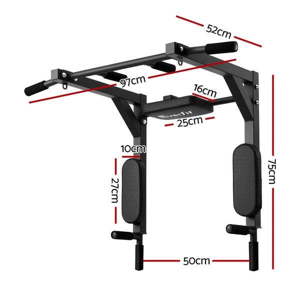 Everfit Pull Up Bar Dip Station Multi Gym 150kg Home Power Station Black Red Awezingly