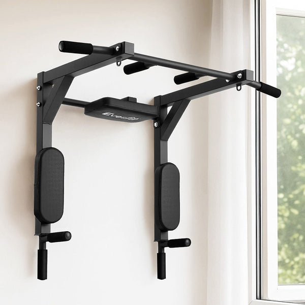 Everfit Pull Up Bar Dip Station Multi Gym 150kg Home Power Station Black Red Awezingly