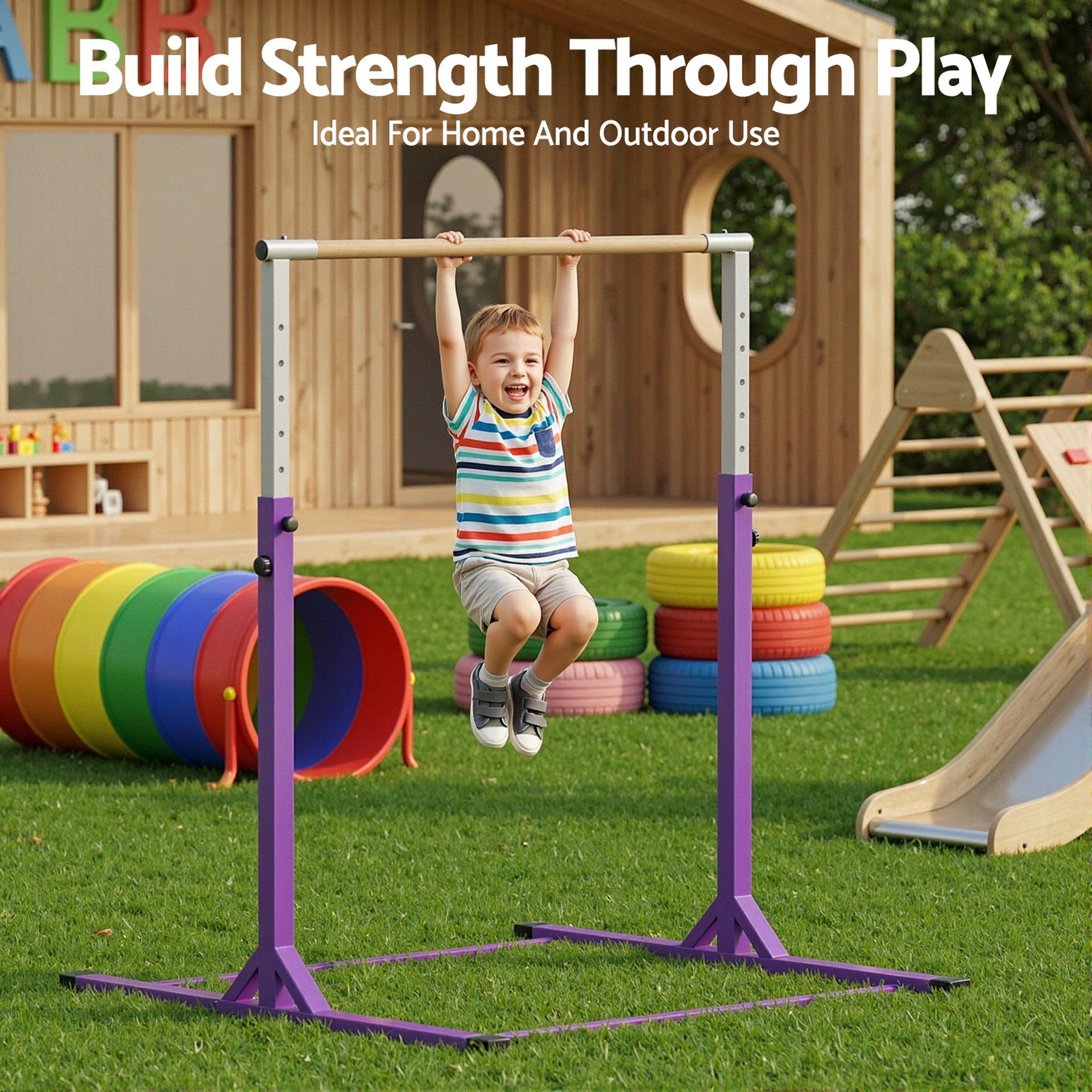 Everfit Kids Gymnastics Bar Pull Up Station Monkey Bar Adjustable Indoor Garden Awezingly