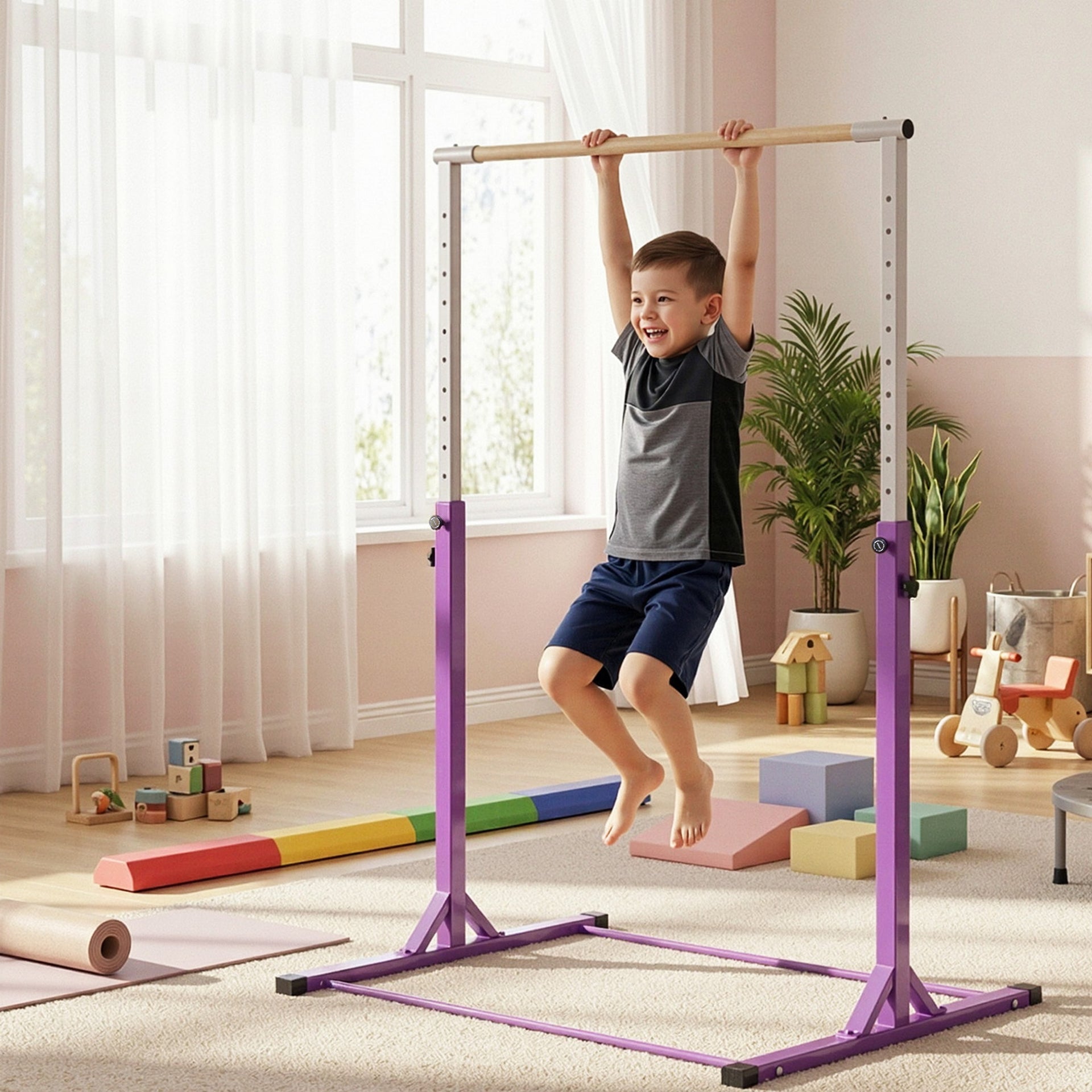 Everfit Kids Gymnastics Bar Pull Up Station Monkey Bar Adjustable Indoor Garden Awezingly