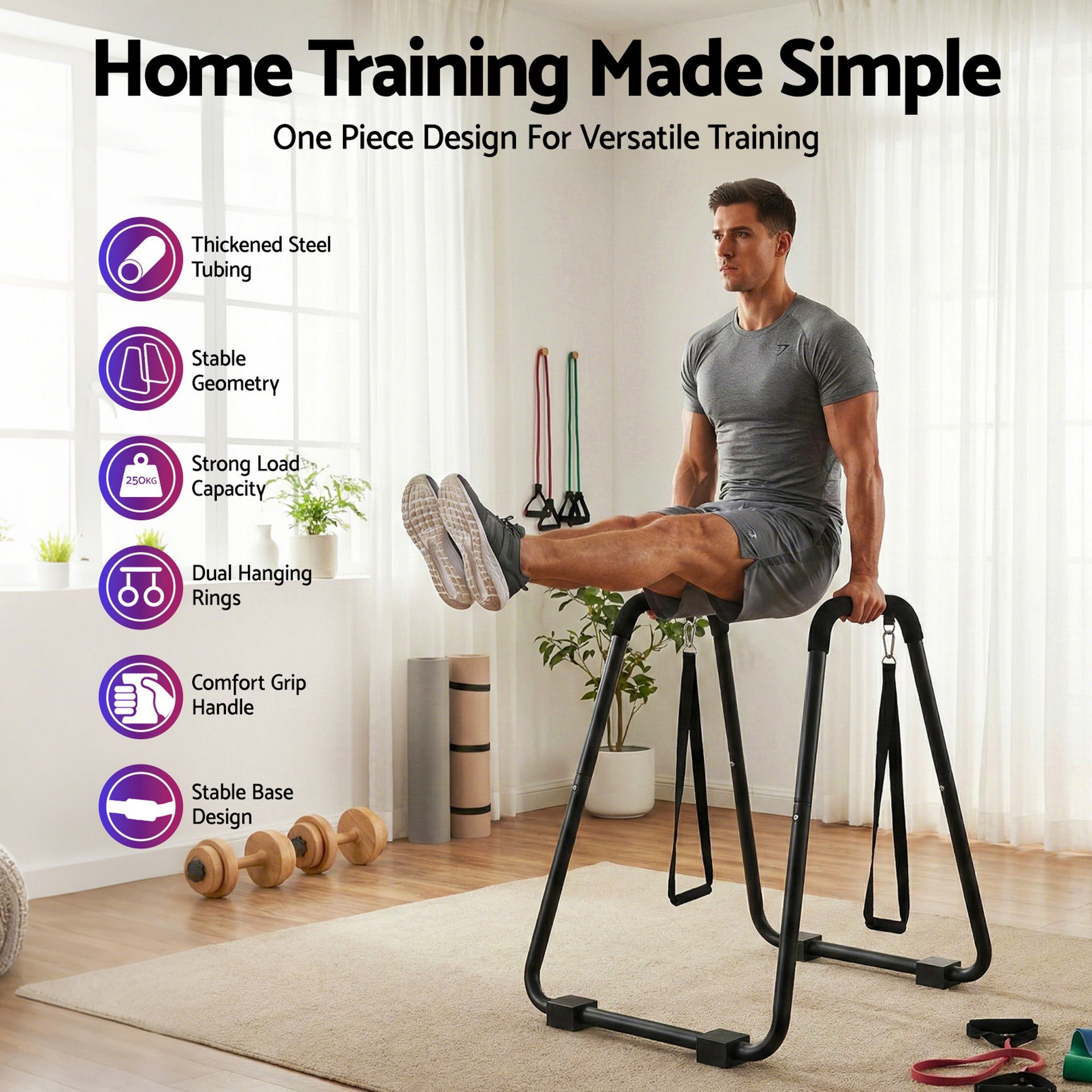 Everfit Dip Station Parallel Bars Heavy Duty Home Gym Stand Calisthenics Black Awezingly