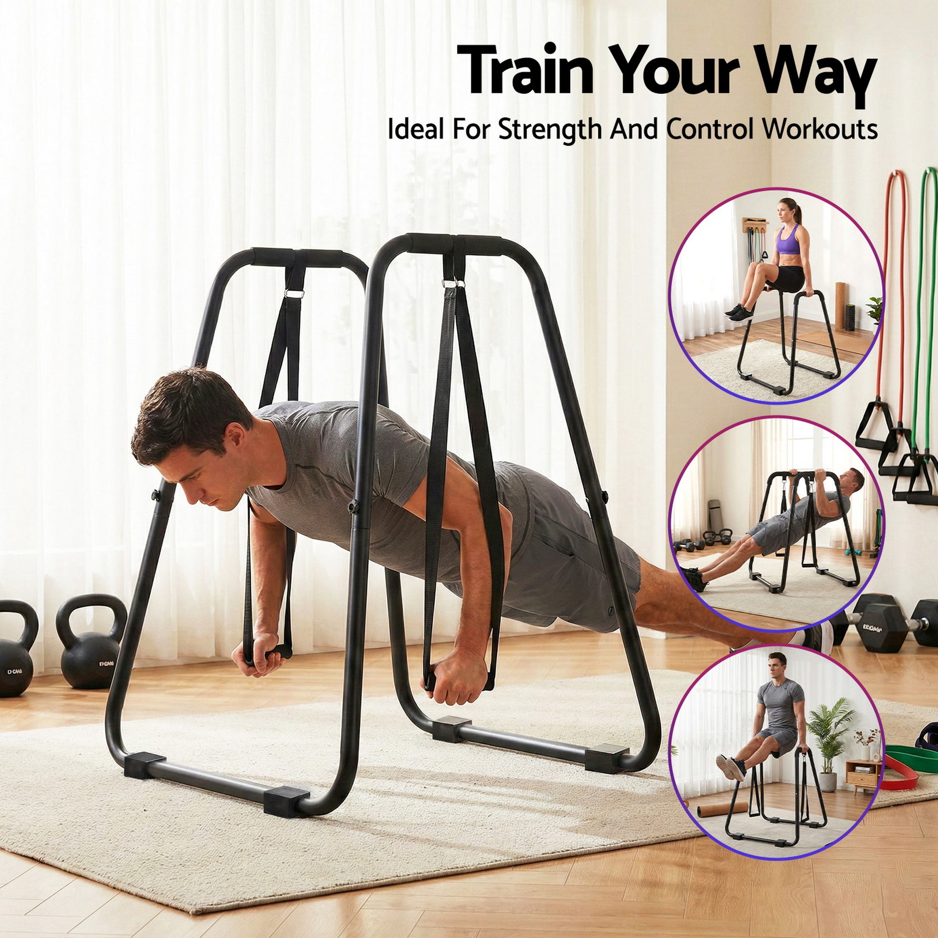 Everfit Dip Station Parallel Bars Heavy Duty Home Gym Stand Calisthenics Black Awezingly