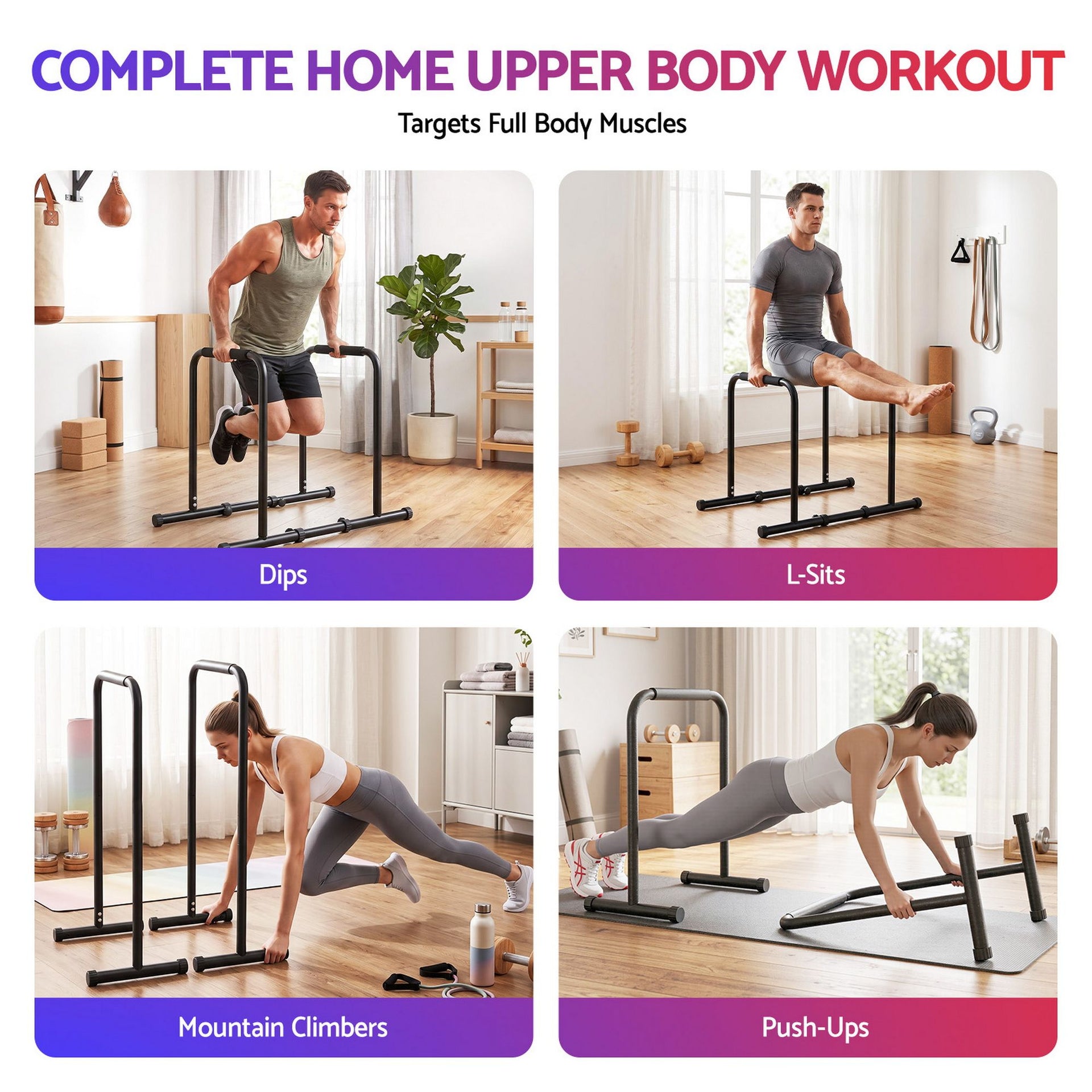 Everfit Dip Station Parallette Bars Home Gym Workout Stand Black Everfit