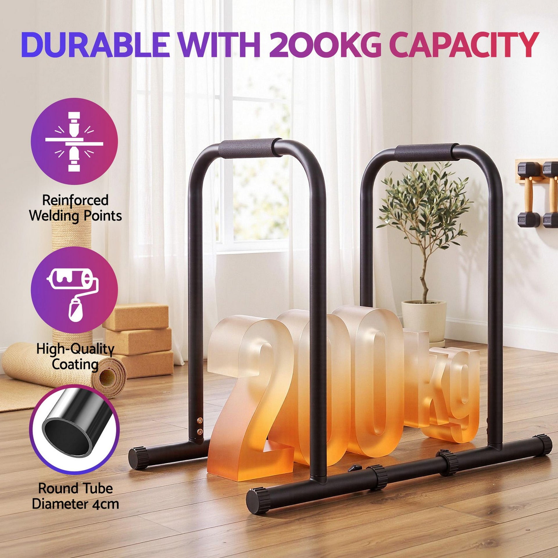 Everfit Dip Station Parallette Bars Home Gym Workout Stand Black Everfit