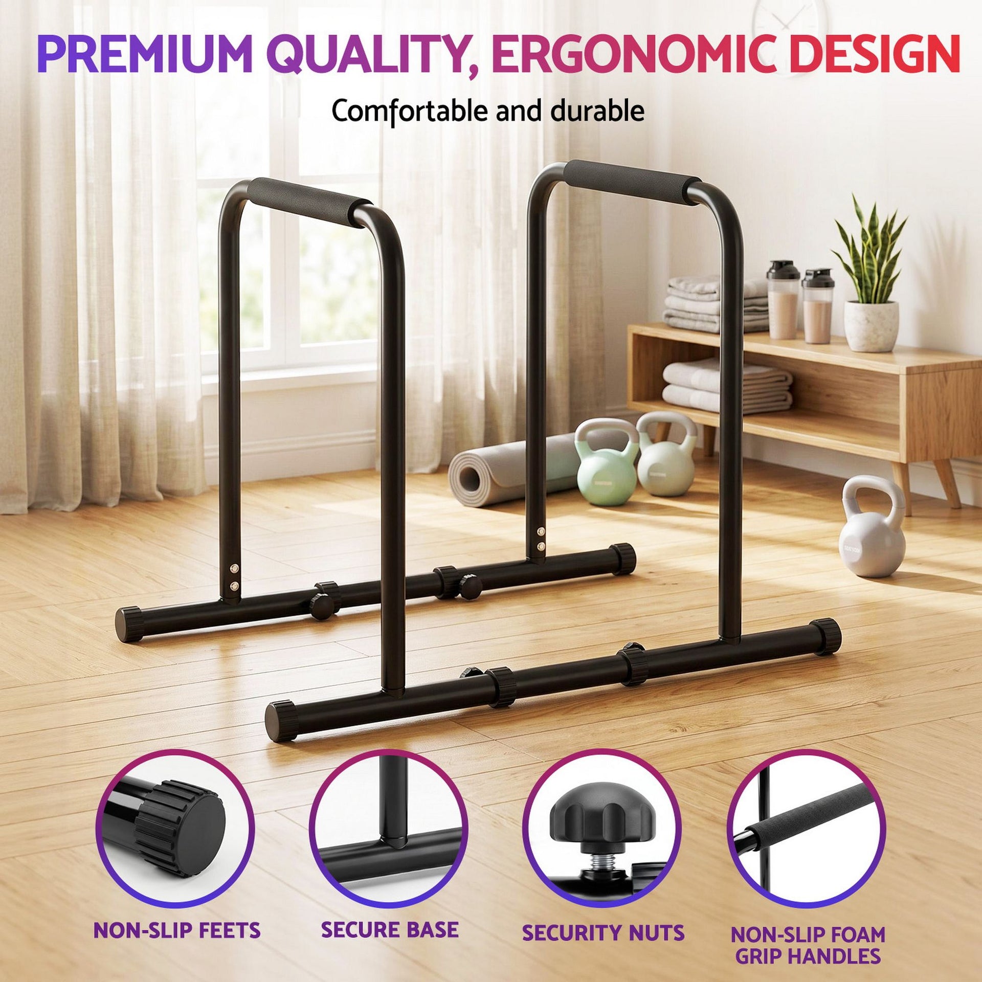 Everfit Dip Station Parallette Bars Home Gym Workout Stand Black Everfit