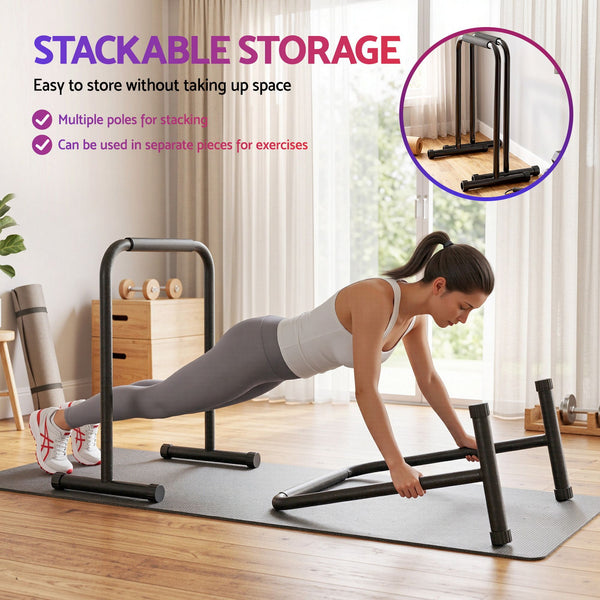 Everfit Dip Station Parallette Bars Home Gym Workout Stand Black Everfit