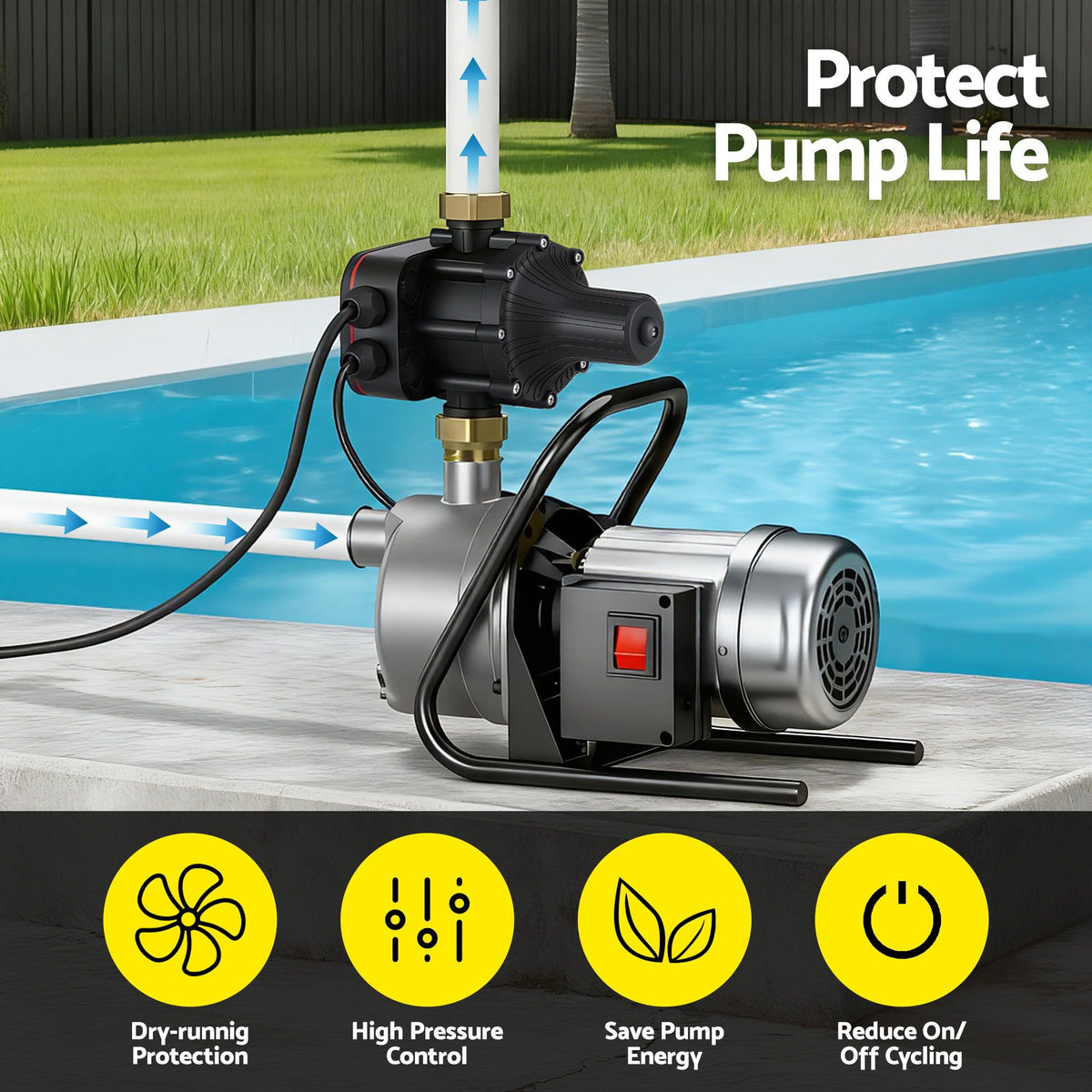 GIANTZ Digital Water Pump Controller 16A 1.5kW Max High Power Pressure Switch Adjustable 10Bar IP65 Giantz