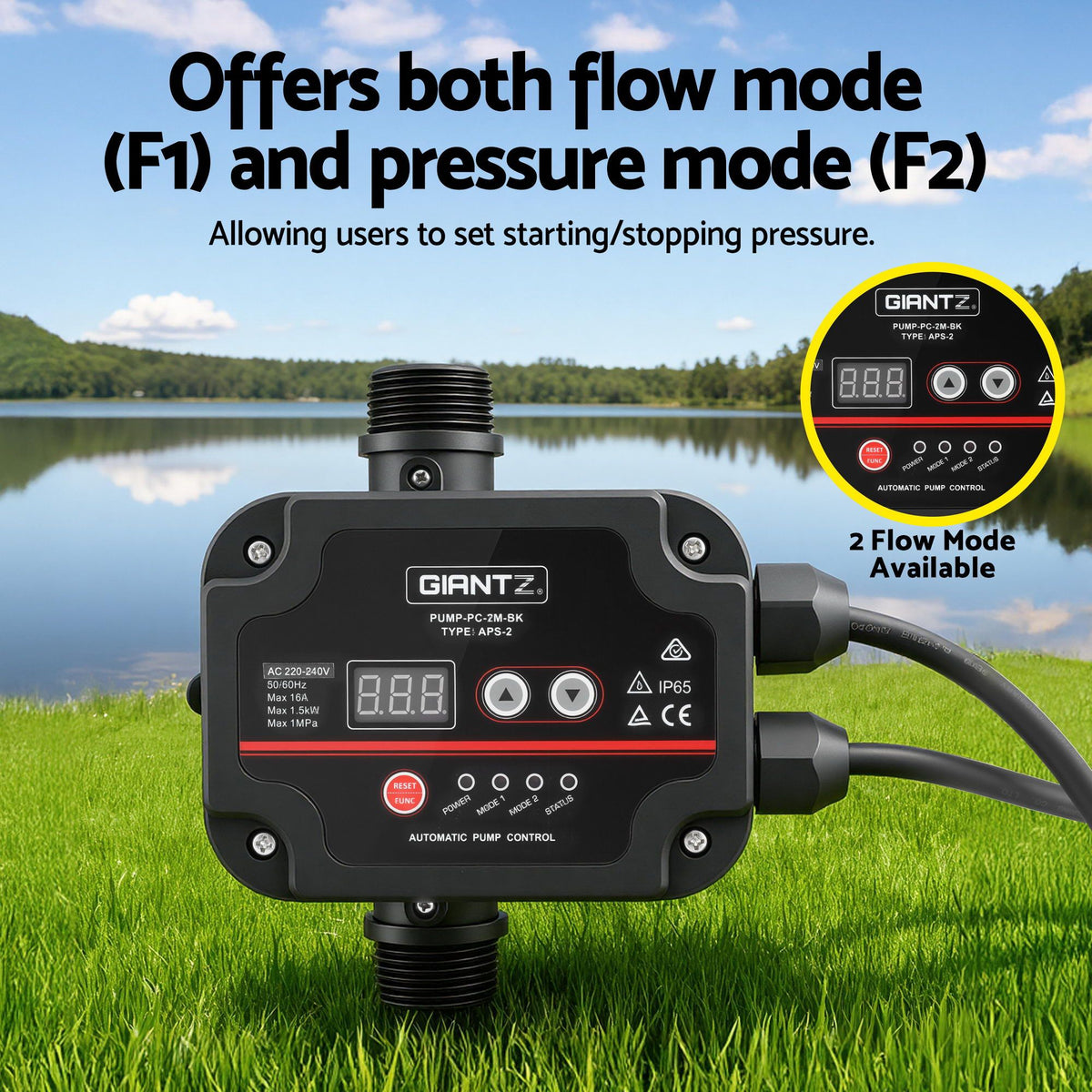 GIANTZ Digital Water Pump Controller 16A 1.5kW Max High Power Pressure Switch Adjustable 10Bar IP65 Giantz