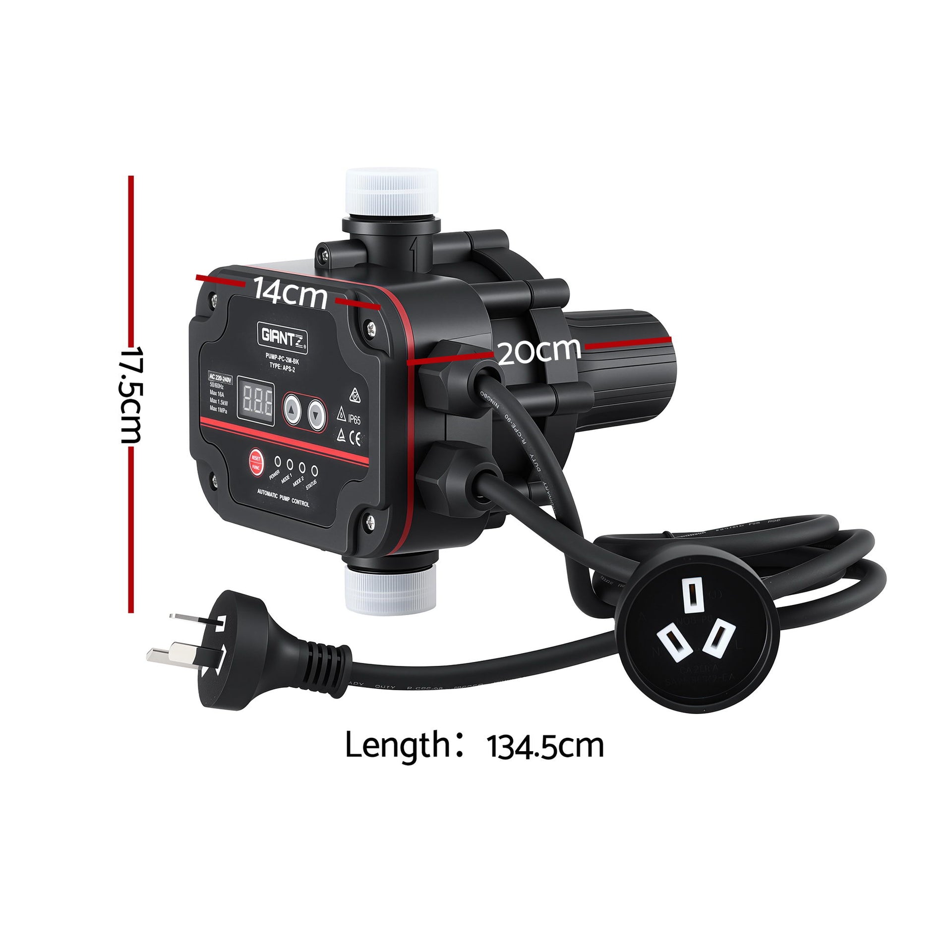 GIANTZ Digital Water Pump Controller 16A 1.5kW Max High Power Pressure Switch Adjustable 10Bar IP65 Awezingly