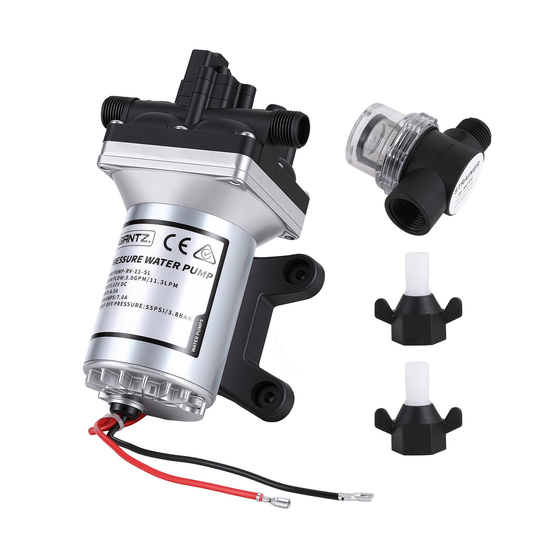 Giantz 12V DC Water Pump, 11.3LPM 55PSI 3 GPM Self-Priming RV Water Pressure Pump with Automatic Pressure Switch, for RV Marine Camping Yacht Garden Fresh Water Diaphragm, 2088-554-144 Replacement Awezingly