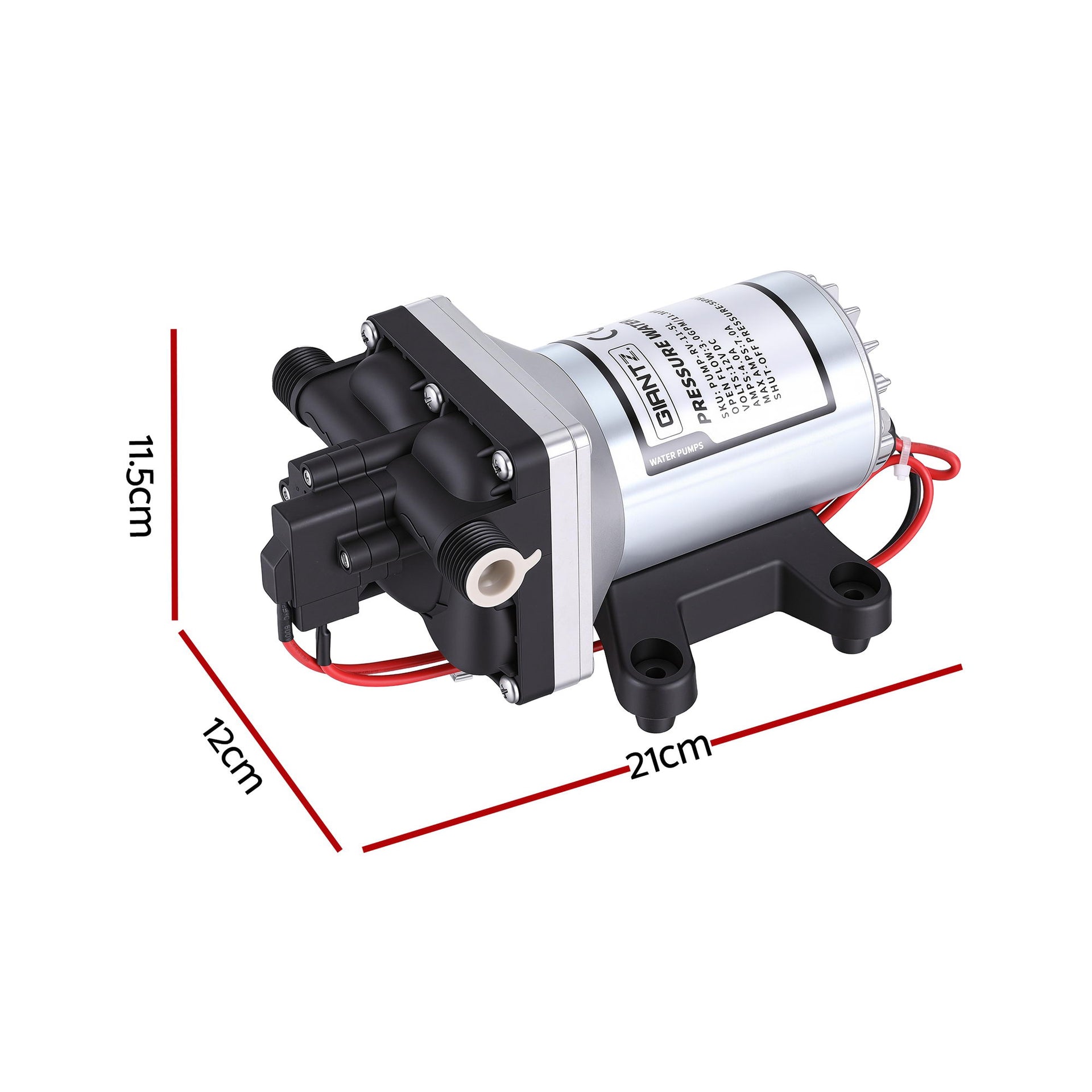 Giantz 12V DC Water Pump, 11.3LPM 55PSI 3 GPM Self-Priming RV Water Pressure Pump with Automatic Pressure Switch, for RV Marine Camping Yacht Garden Fresh Water Diaphragm, 2088-554-144 Replacement Awezingly
