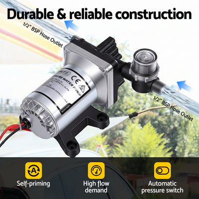 Giantz 12V DC Water Pump, 11.3LPM 55PSI 3 GPM Self-Priming RV Water Pressure Pump with Automatic Pressure Switch, for RV Marine Camping Yacht Garden Fresh Water Diaphragm, 2088-554-144 Replacement