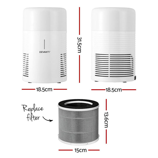Devanti Air Purifier 3-layer HEPAh11 Filter Home Freshener Carbon PM2.5 Remover Awezingly