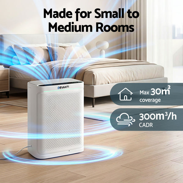 Devanti Air Purifier HEPA Air Cleaner Digital Display Bedroom White Awezingly