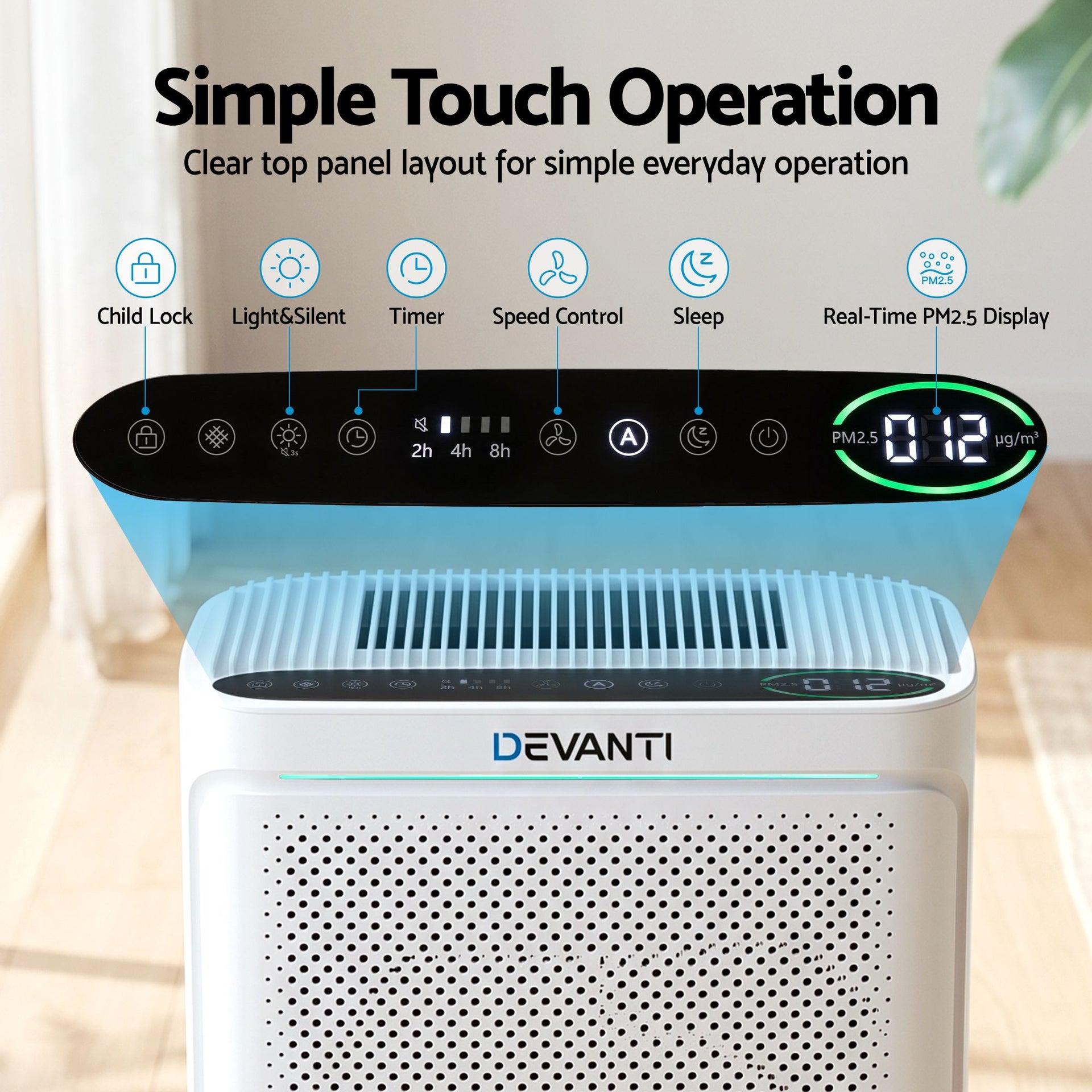 Devanti Air Purifier HEPA Air Cleaner Digital Display Bedroom White Awezingly
