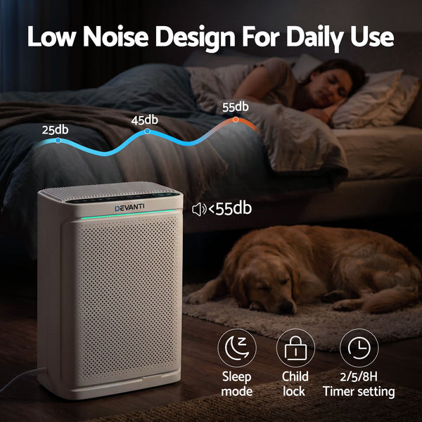 Devanti Air Purifier HEPA Air Cleaner Digital Display Bedroom White Awezingly