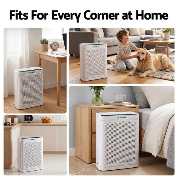 Devanti Air Purifier HEPA Air Cleaner Digital Display Bedroom White Awezingly