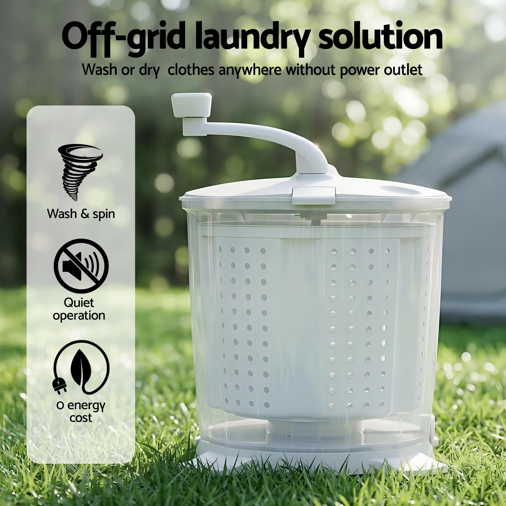 Devanti Portable Washing Machine Manual Spin Dryer Compact for Camping Caravan Apartment Awezingly