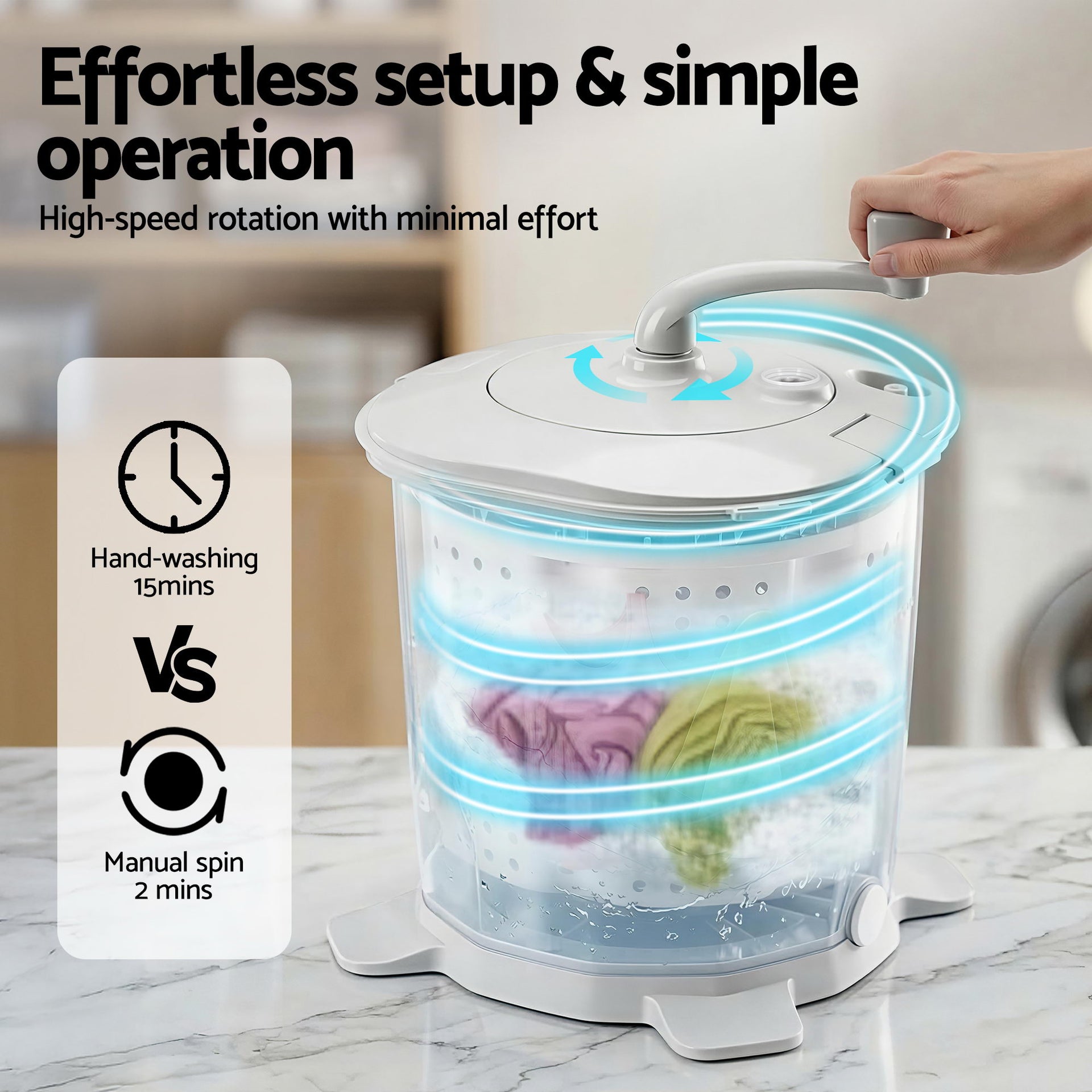 Devanti Portable Washing Machine Manual Spin Dryer Compact for Camping Caravan Apartment Awezingly