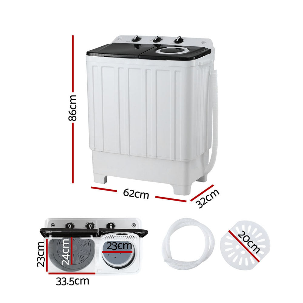 Devanti Portable Washing Machine Twin Tub 7KG White Awezingly