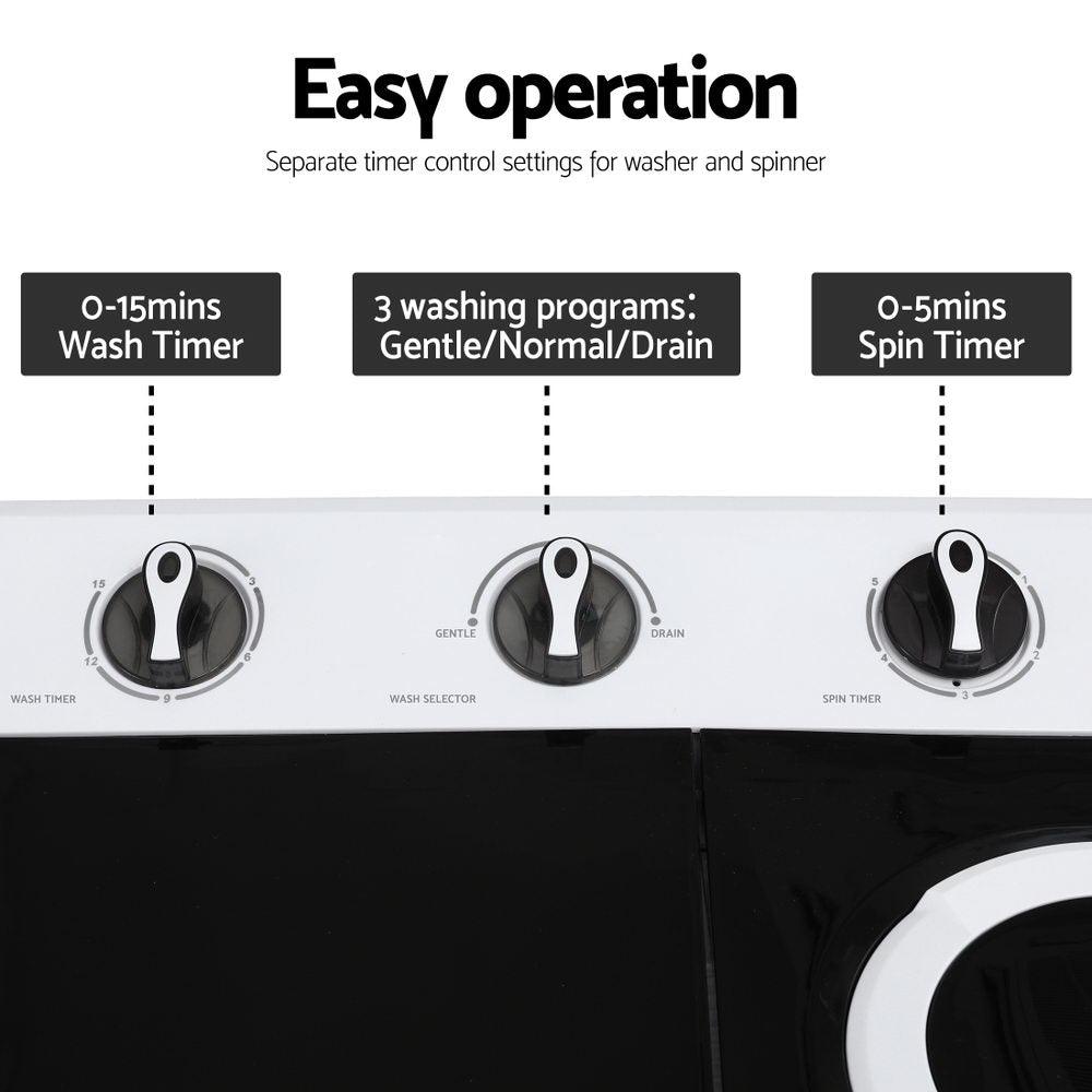 Devanti Portable Washing Machine Twin Tub 7KG White Awezingly