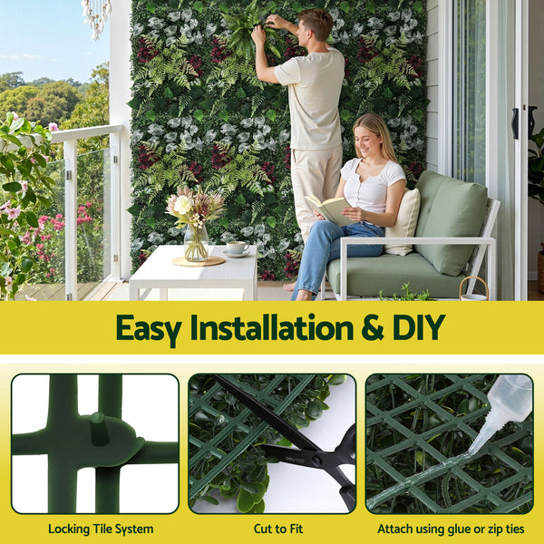 Gardeon 4PCS Artificial Plant Wall Panels 40X60CM Boxwood Panel Flower Backdrop Backyard Green Decor Awezingly