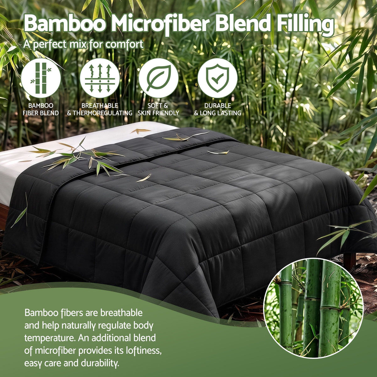 Giselle 200GSM Bamboo Microfibre Double Quilt Lightweight All Season Doona Duvet Awezingly