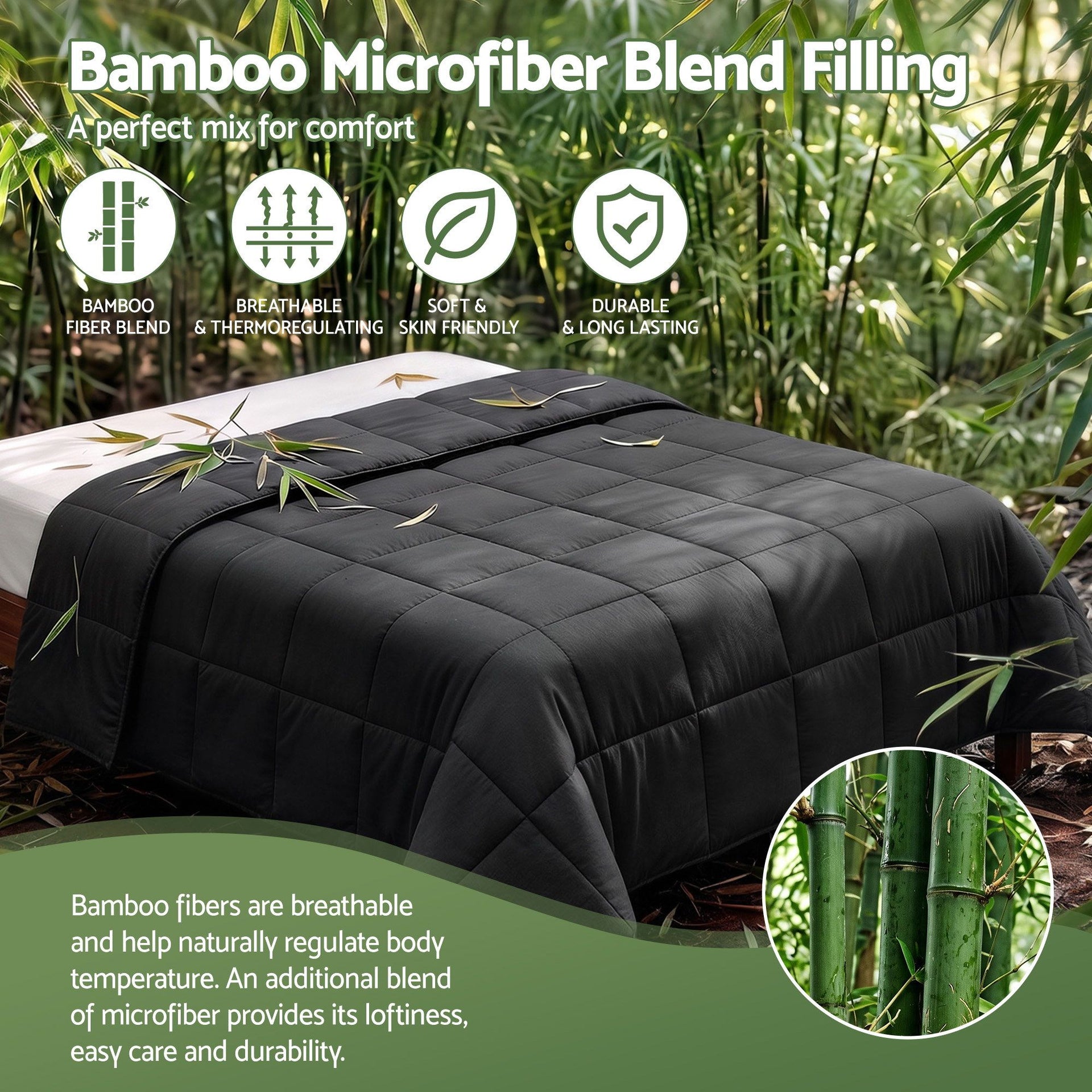 Giselle 200GSM Bamboo Microfibre Queen Quilt Lightweight All Season Doona Duvet Awezingly