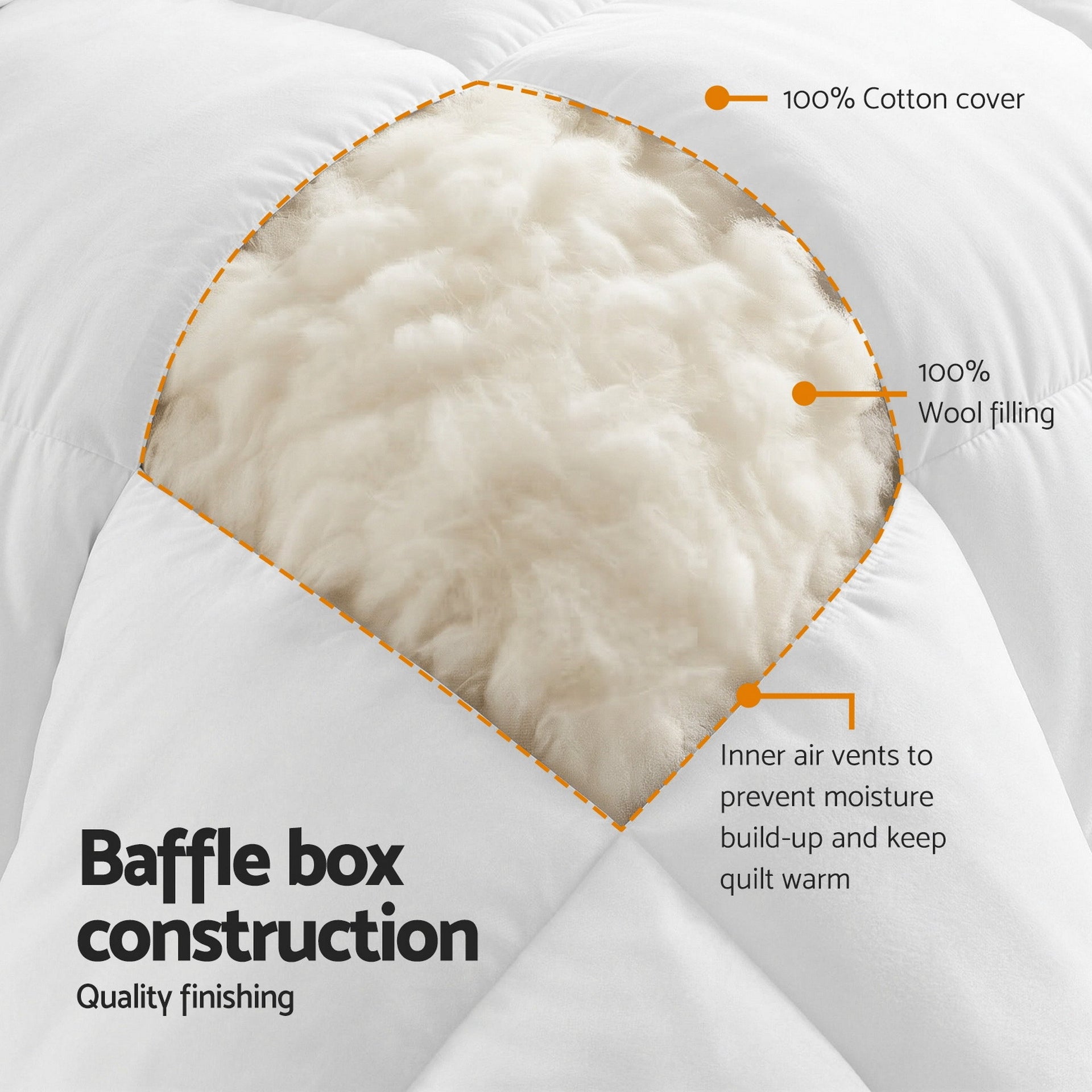 Giselle Bedding Wool Quilt 500GSM Thick Double Winter Doona Baffle Box Construction 100% Wool Filling Awezingly