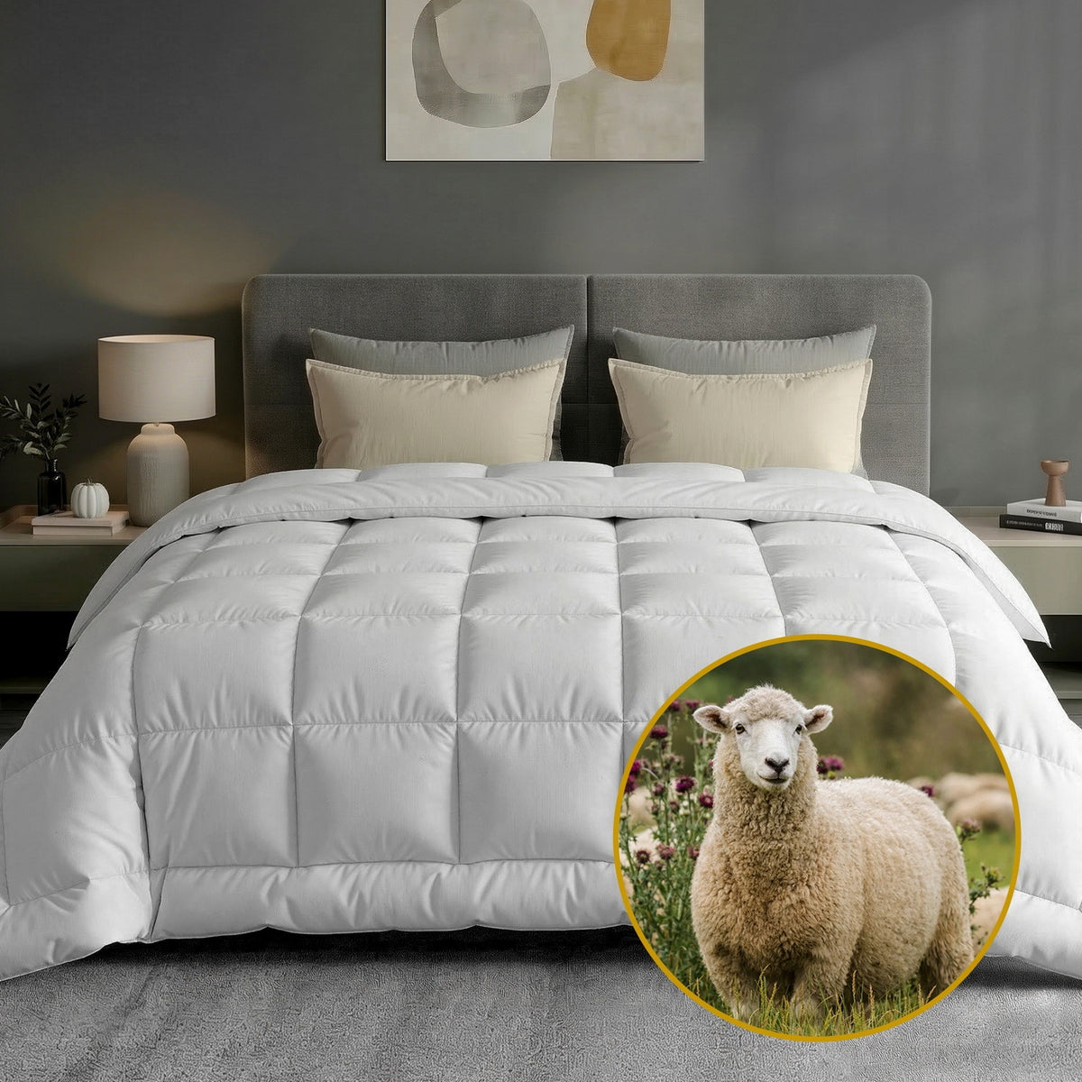 Giselle Bedding Wool Quilt 500GSM Thick Queen Winter Doona Baffle Box Construction 100% Wool Filling Awezingly