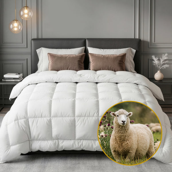 Giselle Bedding Wool Quilt 800GSM Extra Thick Super King Winter Doona Baffle Box Construction 100% Wool Filling Awezingly
