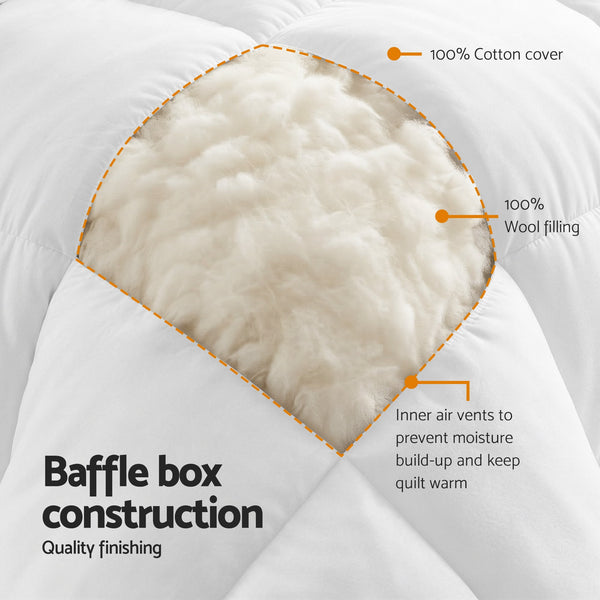 Giselle Bedding Wool Quilt 800GSM Extra Thick Super King Winter Doona Baffle Box Construction 100% Wool Filling Awezingly