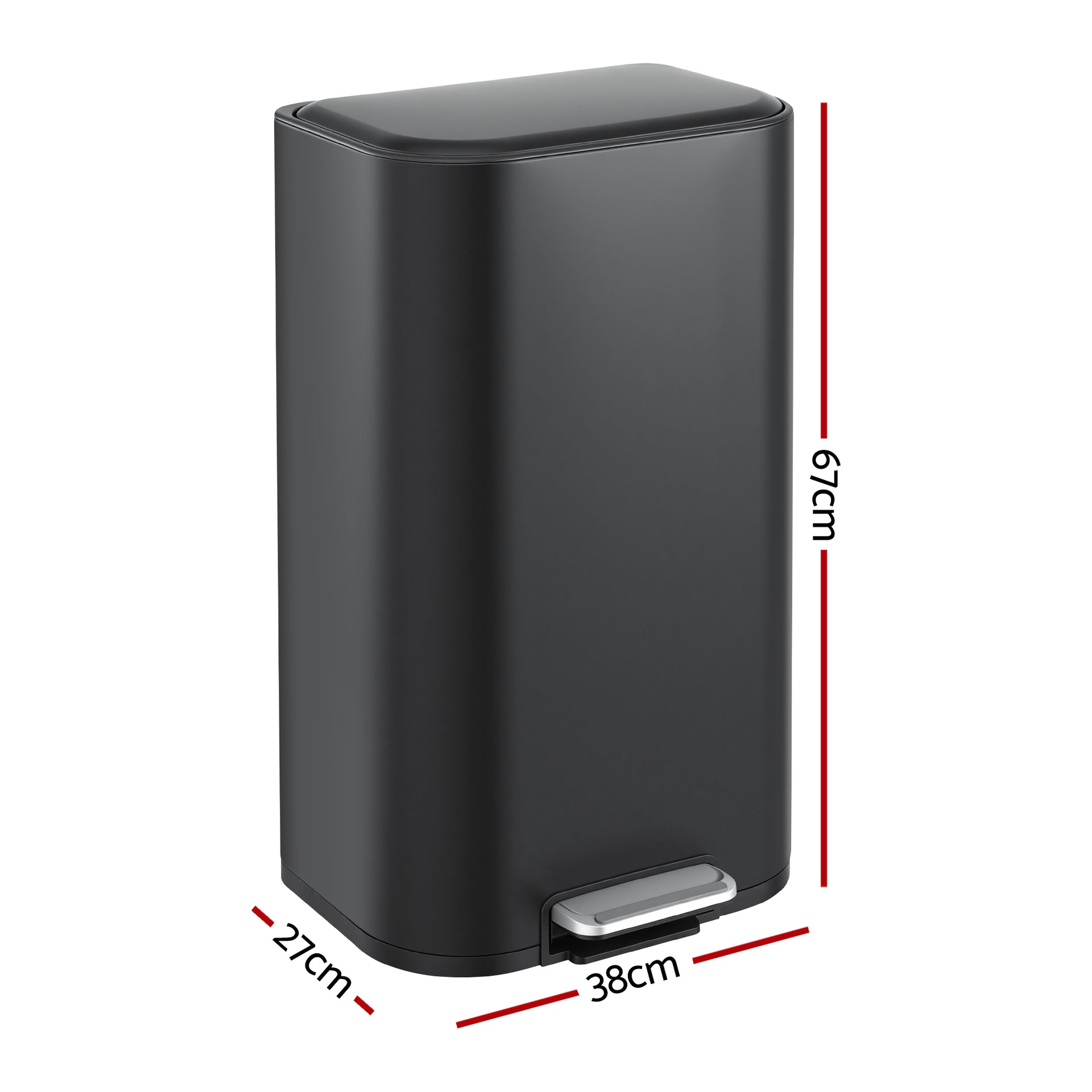 Cefito Kitchen Trash Can 40L Pedal Bins Rubbish Bin Steel with Soft Close Lid, Removable Inner Bucket, Rectangular Garbage Can Recycling Bin, Black Awezingly