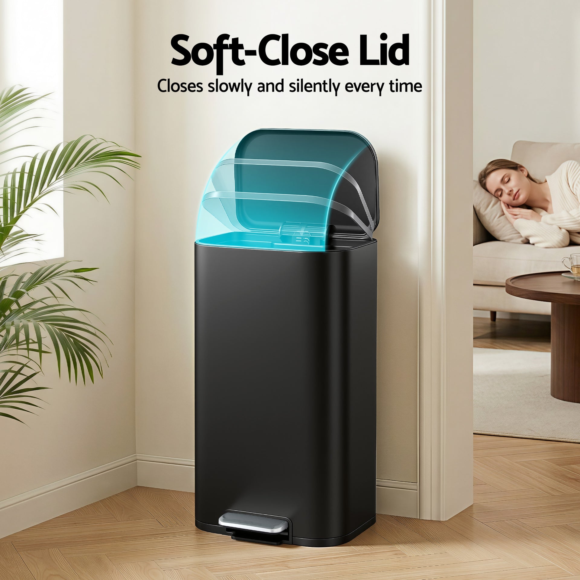 Cefito Kitchen Trash Can 40L Pedal Bins Rubbish Bin Steel with Soft Close Lid, Removable Inner Bucket, Rectangular Garbage Can Recycling Bin, Black Awezingly