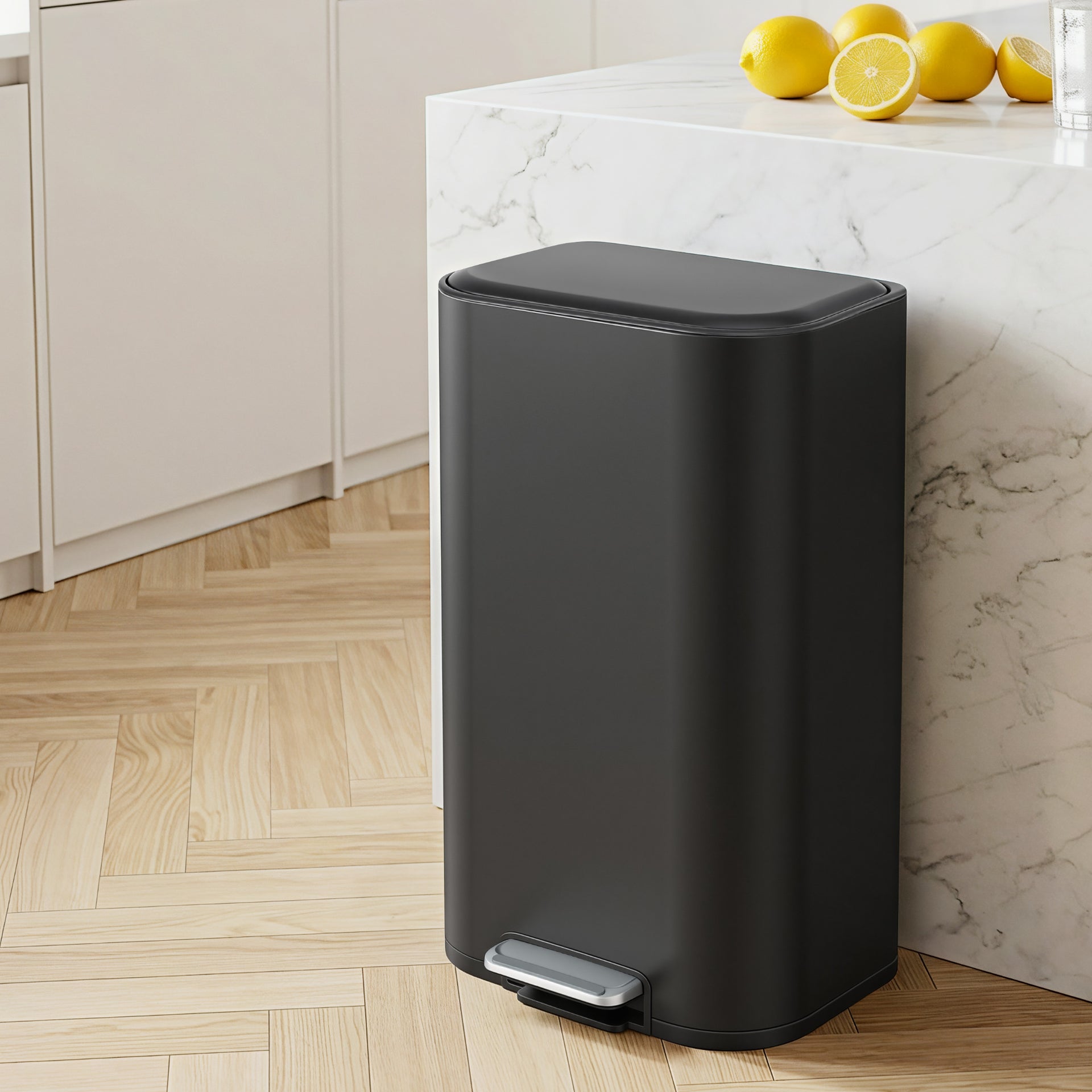 Cefito Kitchen Trash Can 40L Pedal Bins Rubbish Bin Steel with Soft Close Lid, Removable Inner Bucket, Rectangular Garbage Can Recycling Bin, Black Awezingly