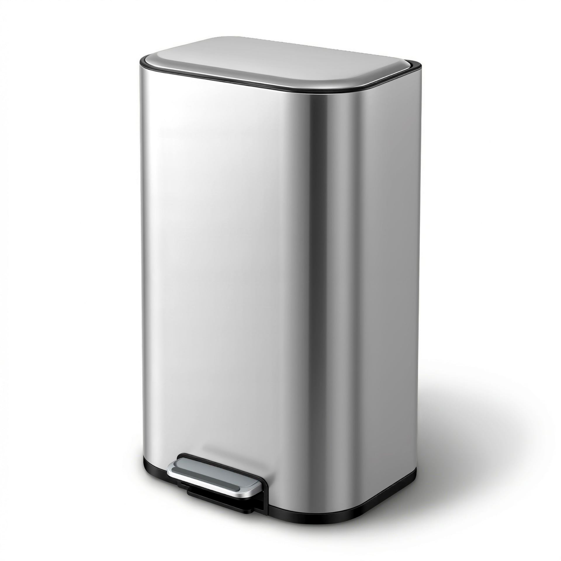 Cefito Kitchen Trash Can 40L Pedal Bins Rubbish Bin Steel with Soft Close Lid, Removable Inner Bucket, Rectangular Garbage Can Recycling Bin, Silver Awezingly