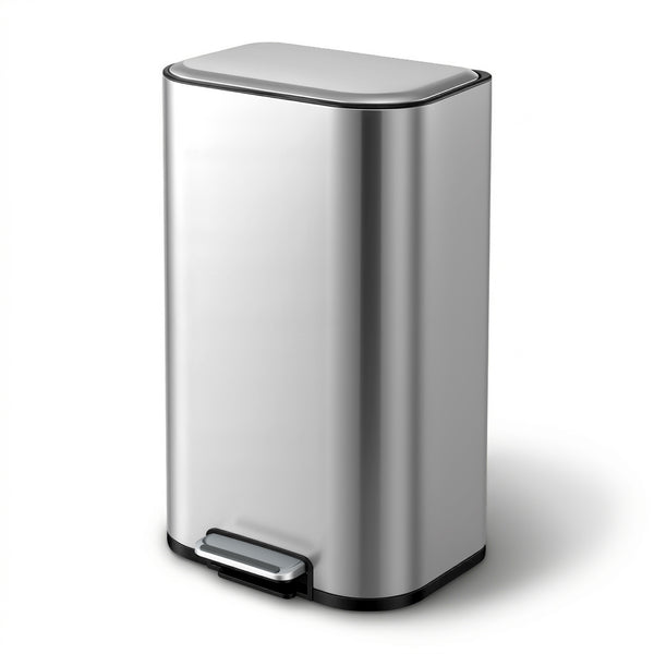Cefito Kitchen Trash Can 40L Pedal Bins Rubbish Bin Steel with Soft Close Lid, Removable Inner Bucket, Rectangular Garbage Can Recycling Bin, Silver Awezingly