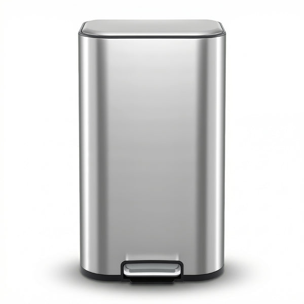Cefito Kitchen Trash Can 40L Pedal Bins Rubbish Bin Steel with Soft Close Lid, Removable Inner Bucket, Rectangular Garbage Can Recycling Bin, Silver Awezingly