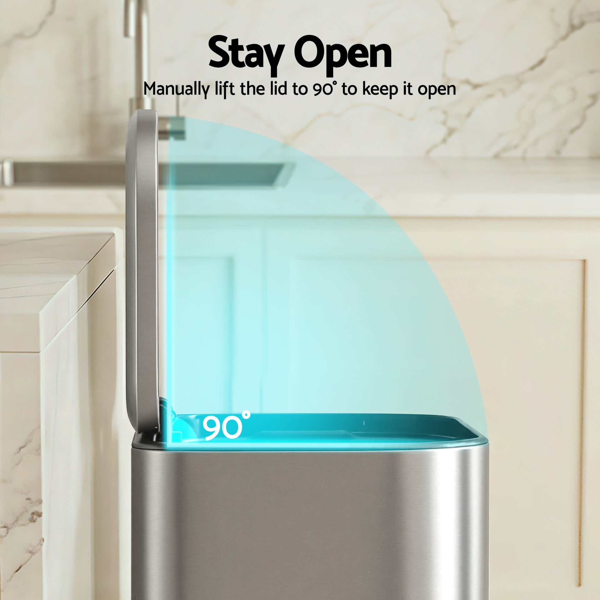 Cefito Kitchen Trash Can 40L Pedal Bins Rubbish Bin Steel with Soft Close Lid, Removable Inner Bucket, Rectangular Garbage Can Recycling Bin, Silver Awezingly